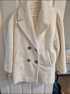 kate spade Cream Double-Breasted Teddy Coat